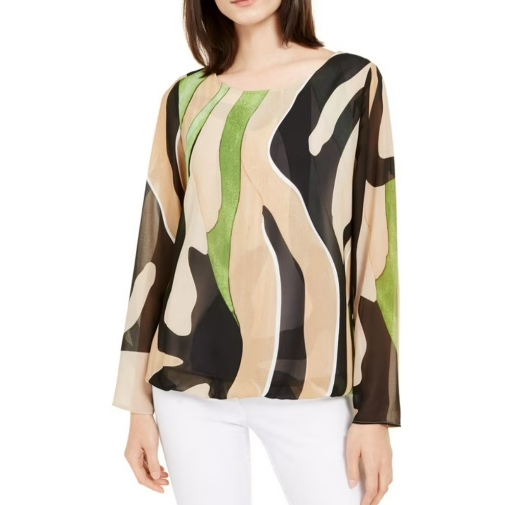 ALFANI Striped Longsleeve Blouse Size Large.